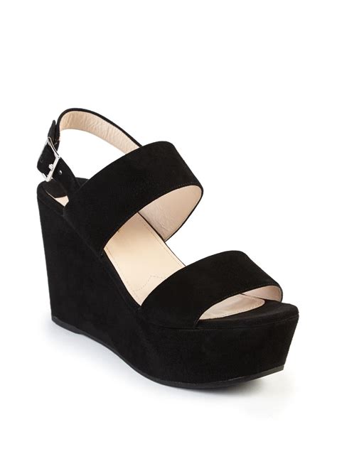 prada black sandals suede|Prada wedge sandals.